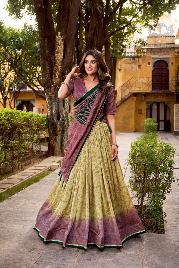 Vichitra Silk Printed Lehenga With Dupatta  MUV