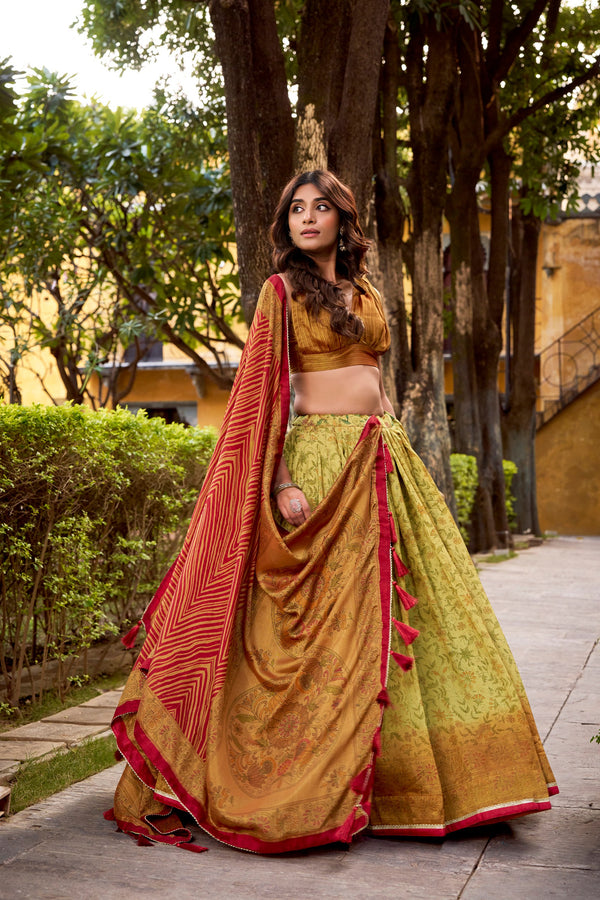 Vichitra Silk Printed Lehenga With Dupatta  CPR