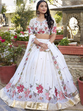 Georgette Thread Embroidered Lehenga With Dupatta  WHT