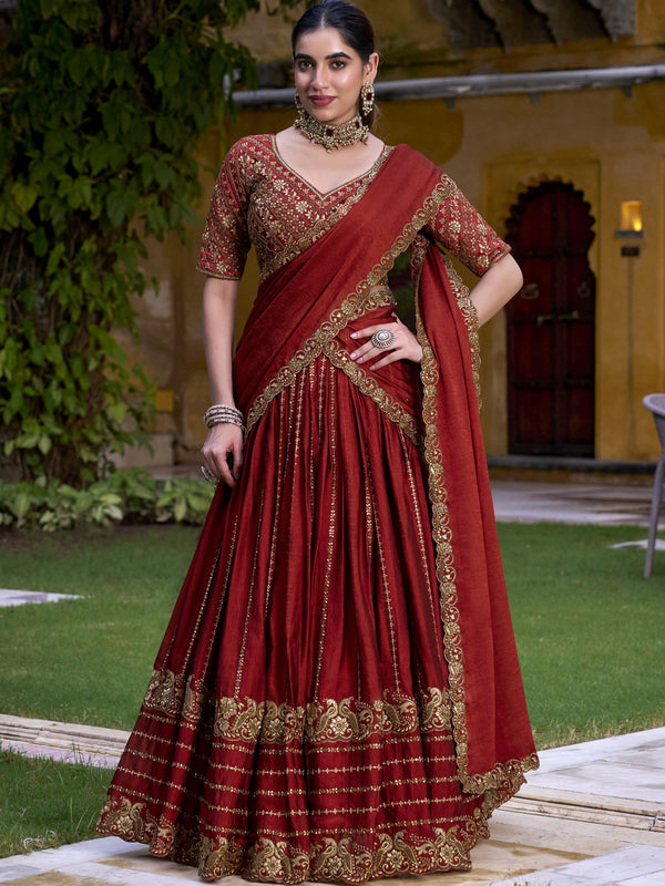Rangoli Crush Thread Embroidered Lehenga With Dupatta  ROG