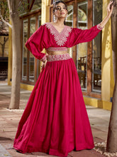 Vichitra Silk Thread Embroidered Lehenga  PNK
