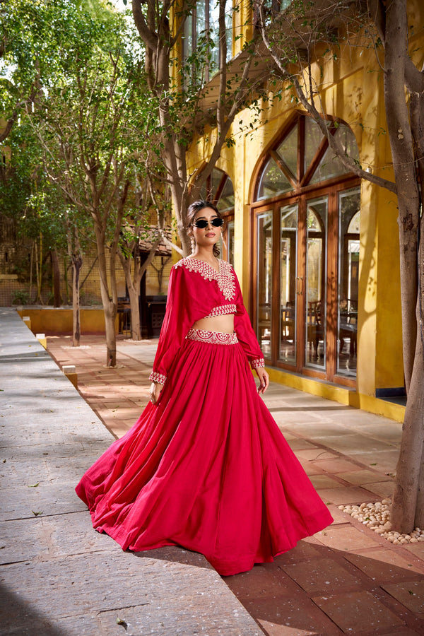 Vichitra Silk Thread Embroidered Lehenga  PNK