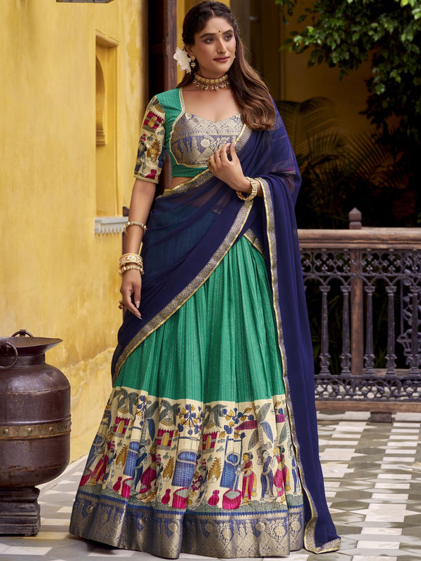 Chanderi Kalamkari Printed Lehenga With Georgette Dupatta  BGN