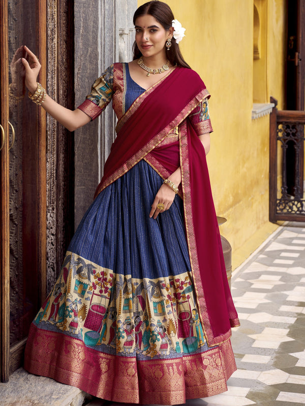 Chanderi Kalamkari Printed Lehenga With Georgette Dupatta  NBL