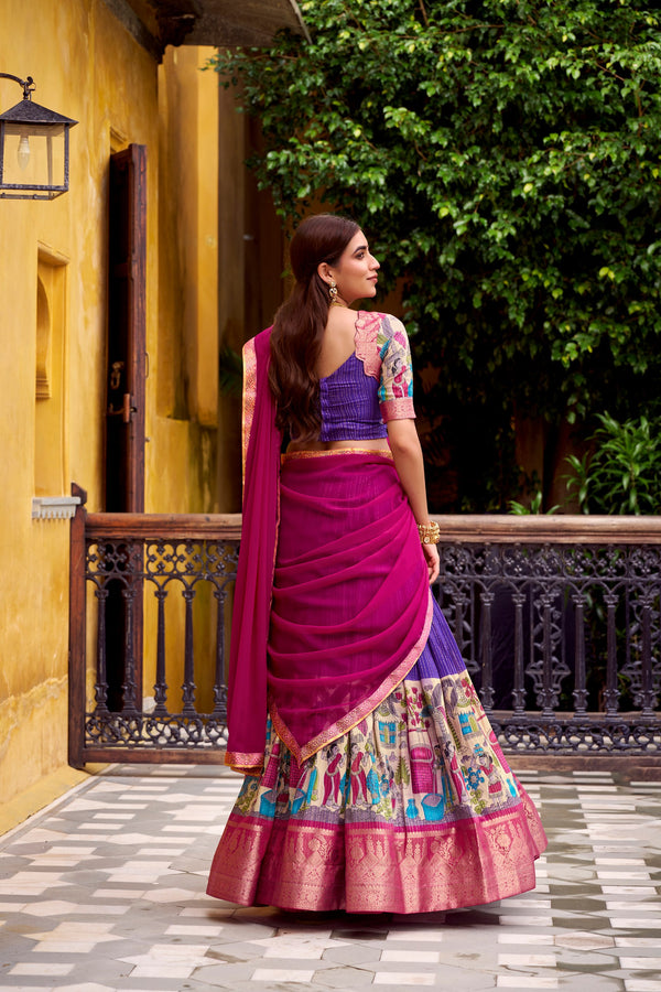 Chanderi Kalamkari Printed Lehenga With Georgette Dupatta  PRL