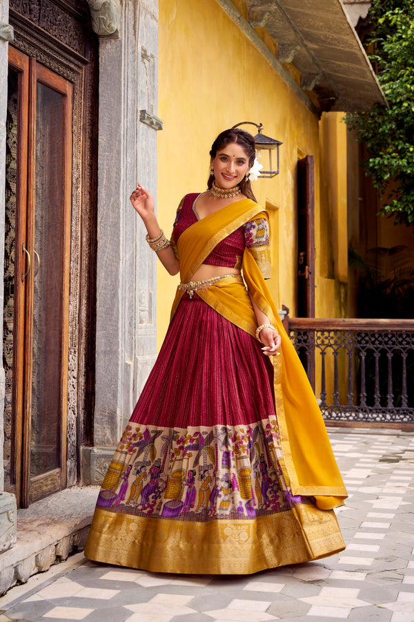 Chanderi Kalamkari Printed Lehenga With Georgette Dupatta  RED