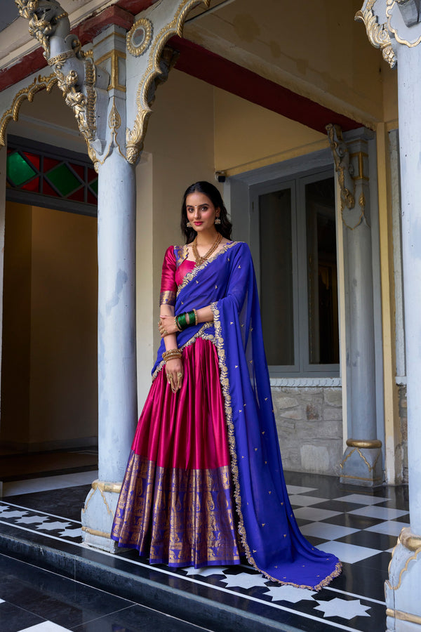 Narayan Pattu Zari Weaving Lehenga With Gerogette Dupatta  PNK