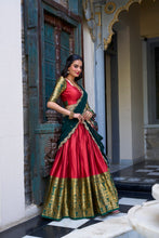 Narayan Pattu Zari Weaving Lehenga With Gerogette Dupatta  RED
