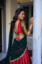 Narayan Pattu Zari Weaving Lehenga With Gerogette Dupatta  RED