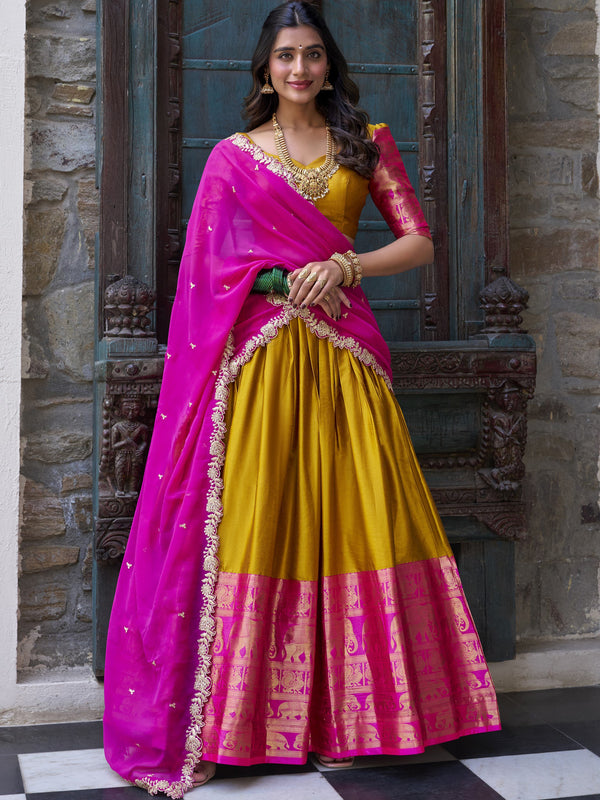 Narayan Pattu Zari Weaving Lehenga With Gerogette Dupatta  MST