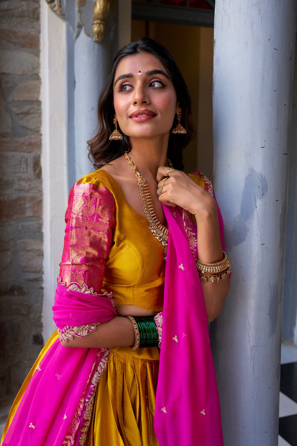 Narayan Pattu Zari Weaving Lehenga With Gerogette Dupatta  MST