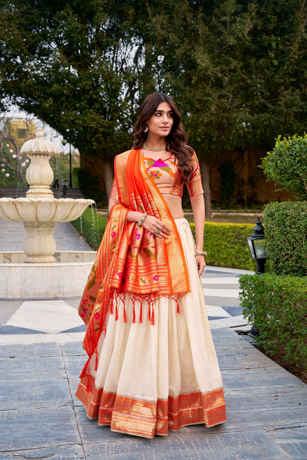 Vichitra Silk Zari Weaving Lehenga With Jacquard Silk Dupatta WHT