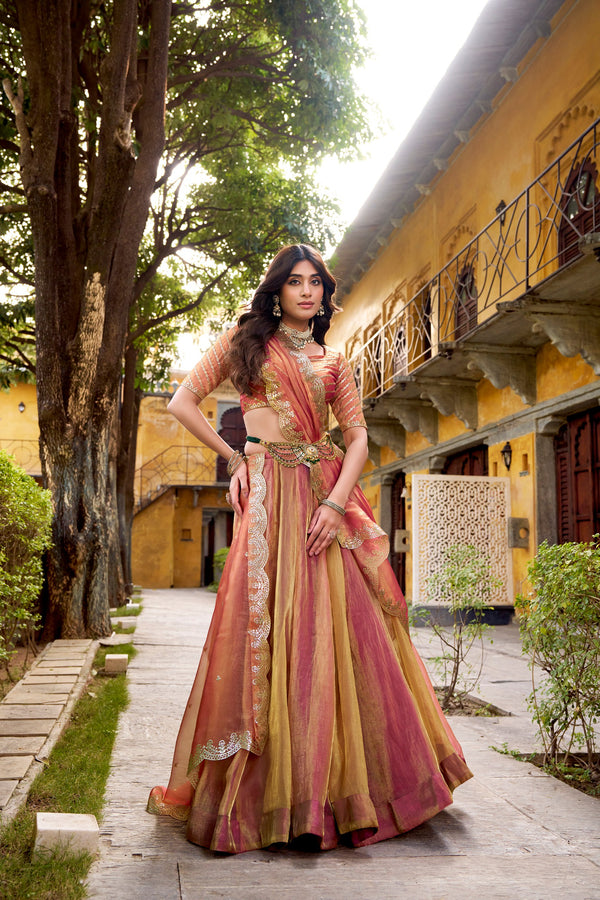 Silk Thread Embroidered Lehenga With Dupatta  PNK