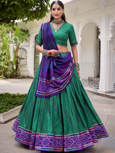 Tussar Silk Bandhej Printed Lehenga With Dupatta  GRN