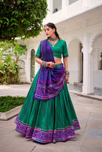Tussar Silk Bandhej Printed Lehenga With Dupatta  GRN