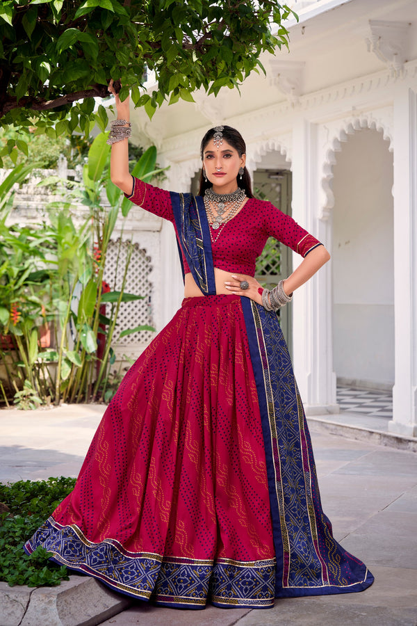 Tussar Silk Bandhej Printed Lehenga With Dupatta  PNK