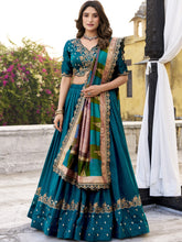 Vichitra Silk Thread Embroidered Lehenga With Dupatta  FRZ