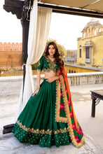 Vichitra Silk Thread Embroidered Lehenga With Dupatta  GRN