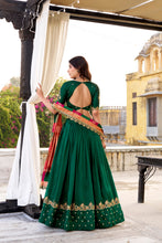 Vichitra Silk Thread Embroidered Lehenga With Dupatta  GRN