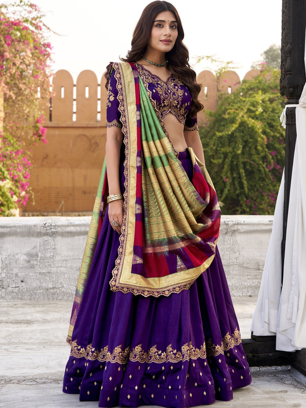 Vichitra Silk Thread Embroidered Lehenga With Dupatta  PRL