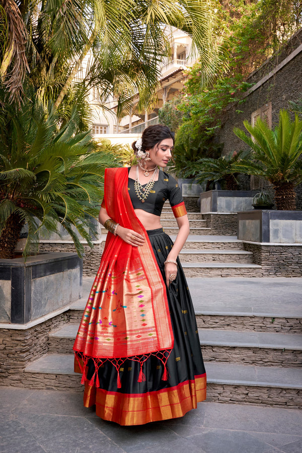 Jacquard Silk Zari Weaving Lehenga With Dupatta  BLK
