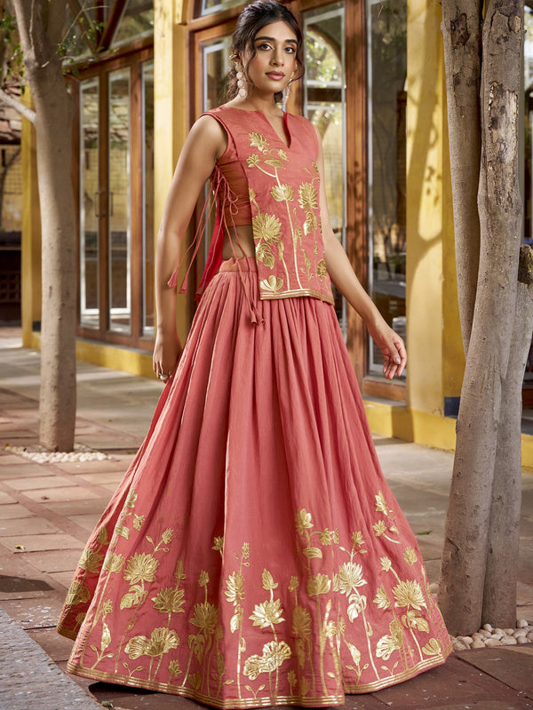 Pure Shimmer Embroidered Lehenga With Top  SLM