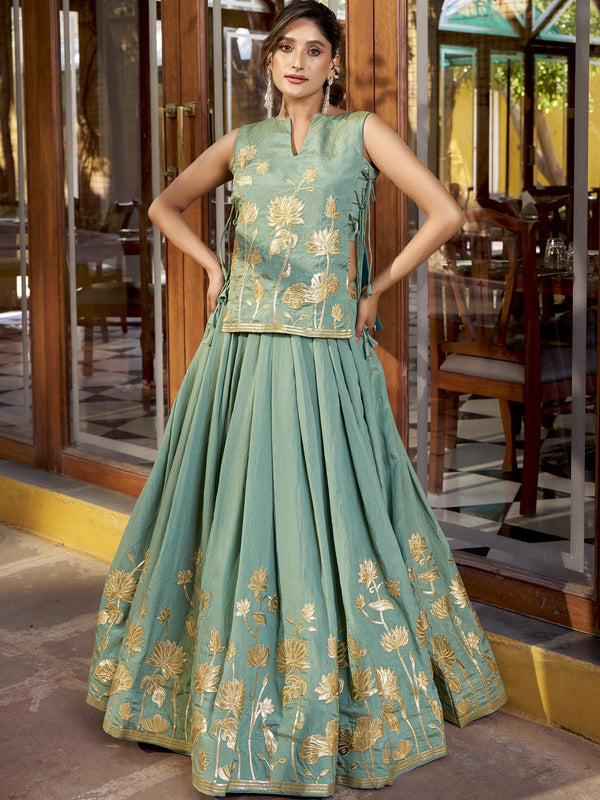 Pure Shimmer Embroidered Lehenga With Top  SBL
