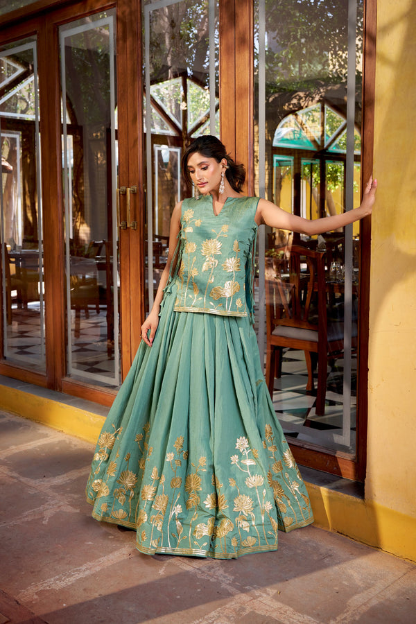 Pure Shimmer Embroidered Lehenga With Top  SBL