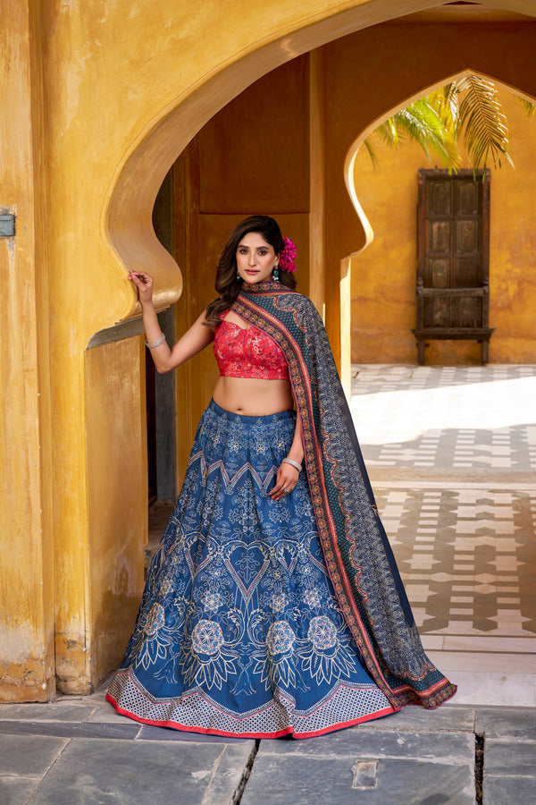 Vaishali Silk Bead Embroidered Lehenga With Dupatta BLU