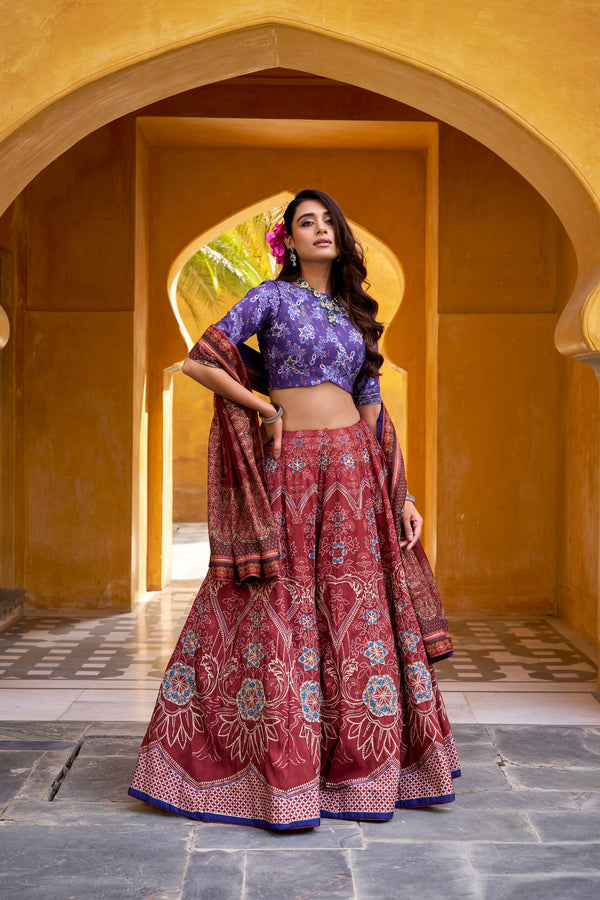 Vaishali Silk Bead Embroidered Lehenga With Dupatta  MRN
