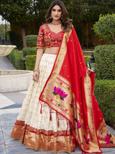 Silk Paithani Embroidered Lehenga With Jacquard Dupatta  WHT