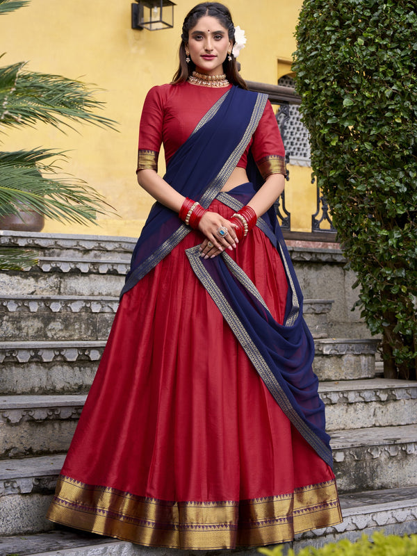 Poly Cotton Lehenga For Women  RED