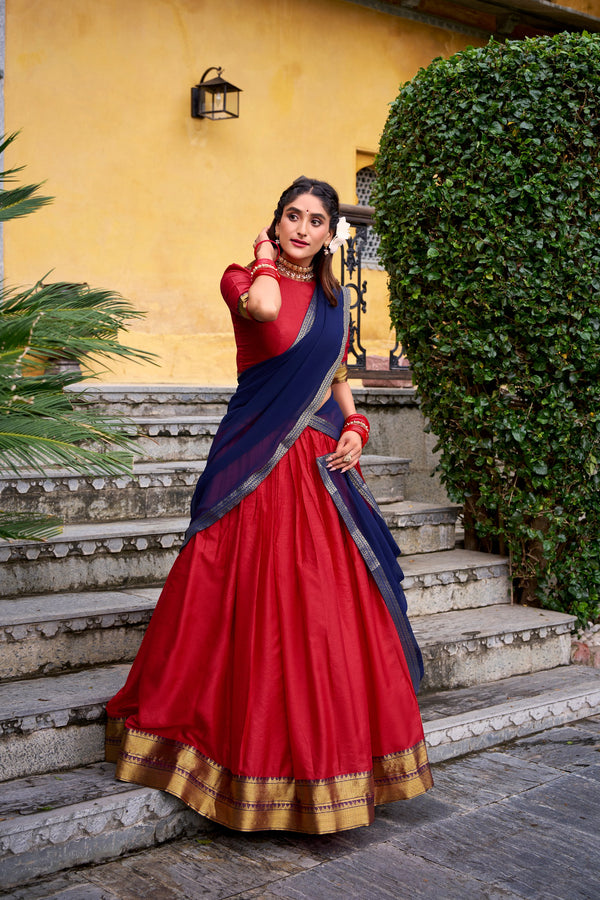 Poly Cotton Lehenga For Women  RED