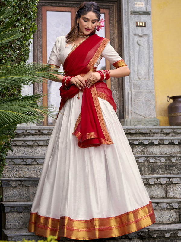 Poly Cotton Lehenga For Women  WHT