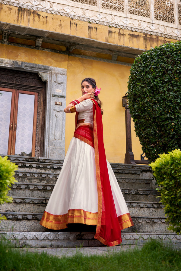 Poly Cotton Lehenga For Women  WHT