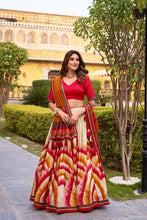 Tussar Silk Printed Lehenga With Dupatta  RED