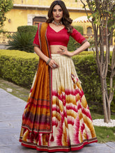 Tussar Silk Printed Lehenga With Dupatta  RED