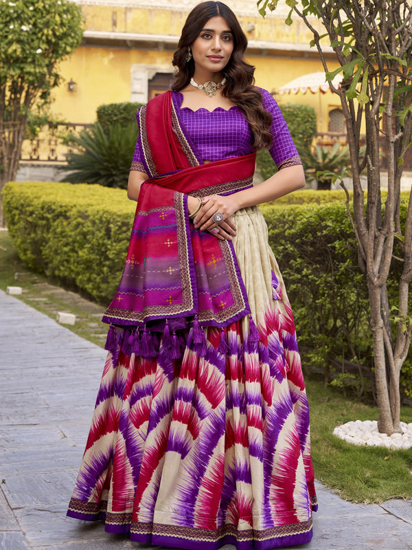 Tussar Silk Printed Lehenga With Dupatta  PRL