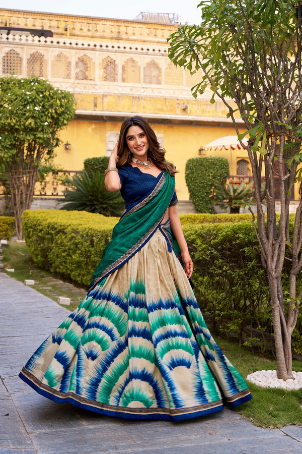 Tussar Silk Printed Lehenga With Dupatta  NBL