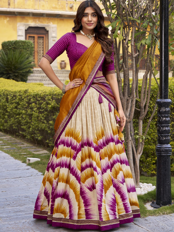 Tussar Silk Printed Lehenga With Dupatta  WIN