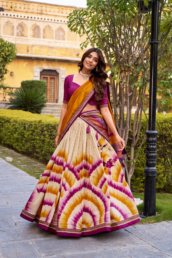 Tussar Silk Printed Lehenga With Dupatta  WIN