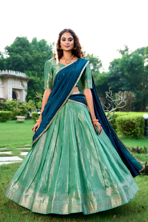 Blue Kanchipuram Lehenga For Women PST