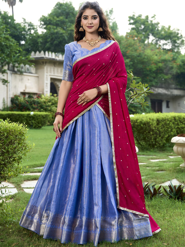 Blue Kanchipuram Lehenga For Women  RBL