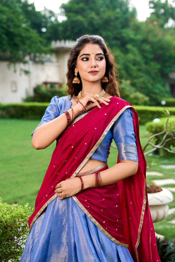 Blue Kanchipuram Lehenga For Women  RBL