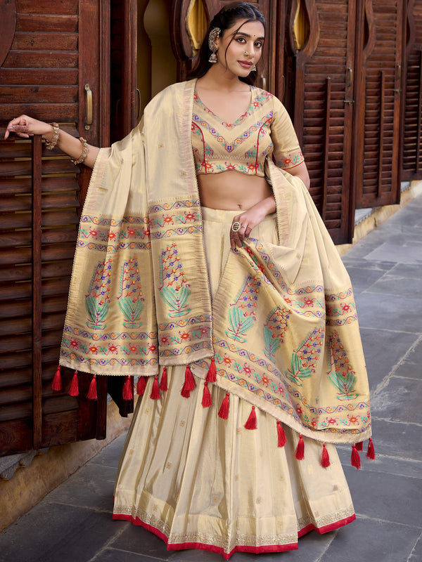 Shimmer Paithani Zari Weaving Lehenga With Dupatta  RED