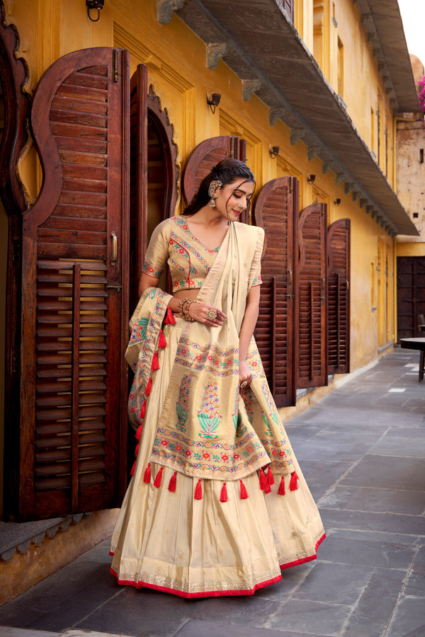 Shimmer Paithani Zari Weaving Lehenga With Dupatta  RED