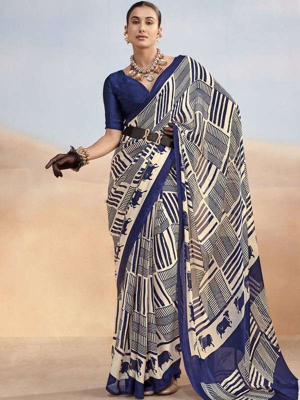Satin Chiffon Printed Saree NBL