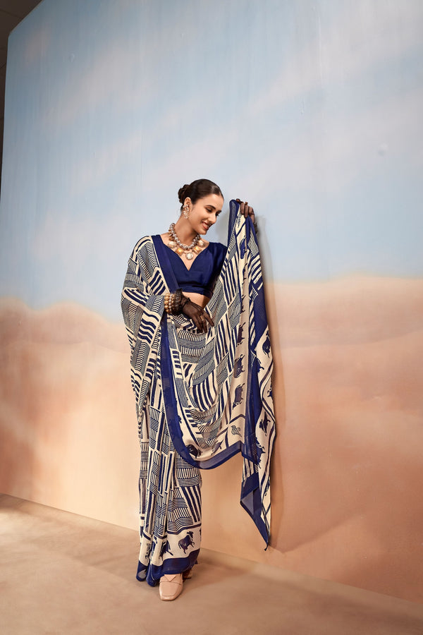 Satin Chiffon Printed Saree NBL